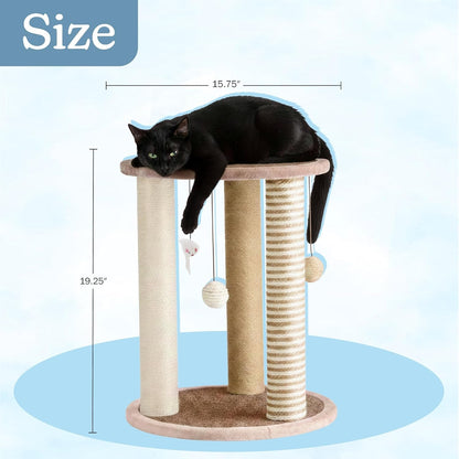 Cat Scratching Post - 3 Scratcher Posts with Carpeted Base Play Area and Perch - Furniture Scratching Deterrent for Indoor Cats by PETMAKER (Brown), Large7