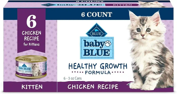 Blue Buffalo Baby Blue Natural Kitten Wet Cat Food, Healthy Growth Formula with DHA, Chicken Recipe Multi-Pack, 3-Oz. Cans (6 Count)1
