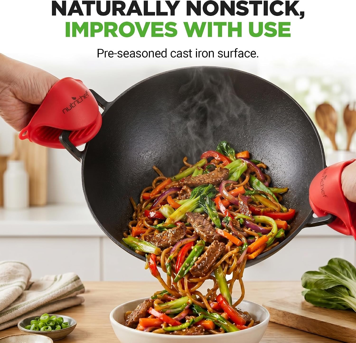 14-cast-iron-wok-with-wooden-lid-pre-seasoned-kadai-for-stir-fry-with-loop-handles-compatible-with-multiple-cooktops-including-induction-large-5-8-qt-capacity