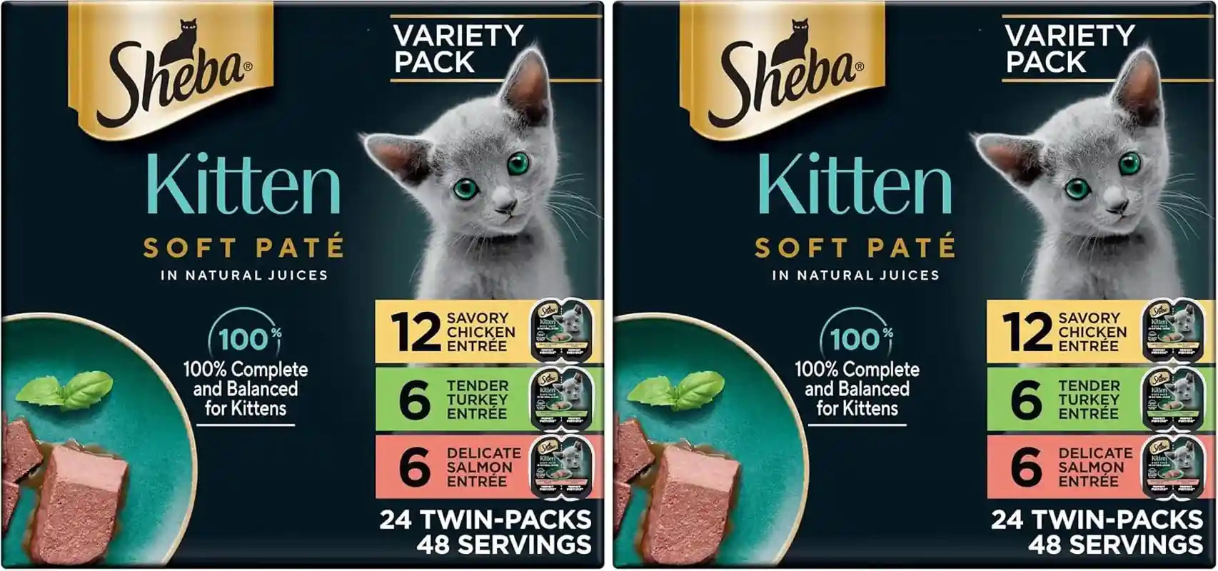 sheba-perfect-portions-kitten-pate-wet-cat-food-multipack-2-6-oz-24-ct-dha-for-brain-development-vitamin-e-for-immunity-real-meat-all-essential-amino-acids-complete-balanced-48-servings
