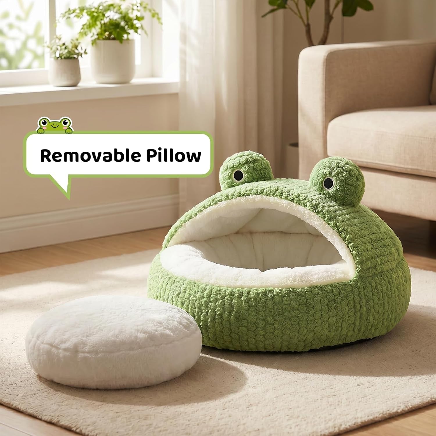 cwv-cute-cat-beds-kitten-beds-soft-small-dog-beds-washable-pet-beds-for-puppy-and-kitty-funny-frog-cat-cave-23-inches