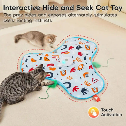 Potaroma Hide and Seek Interactive Cat Toys | Moving Concealed Wand Feather, Automatic Chargeable Indoor Kitten Exercise Kicker, Mouse Squeaky, Floral Cover2