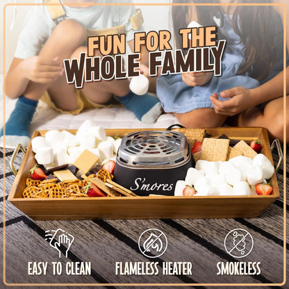 Tabletop Indoor Electric S'Mores Maker - Smores Kit with Marshmallow Roasting Sticks and 4 Trays for Graham Crackers, Chocolate, and Marshmallows - Movie Night Supplies - Black3