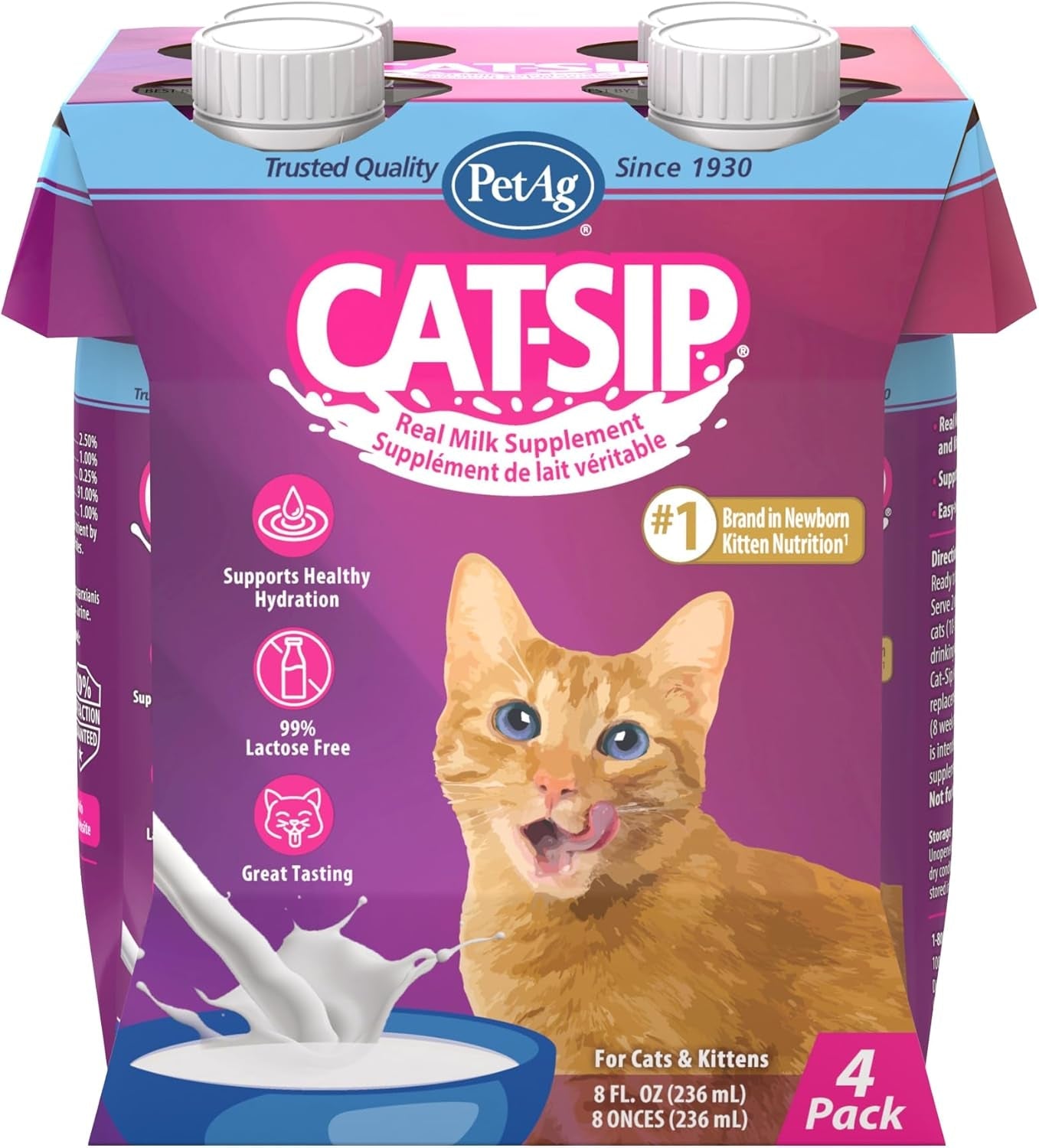 pet-ag-cat-sip-real-milk-8-oz-4-pack-ready-to-feed-snack-for-cats-kittens-easy-to-digest-with-99-lactose-free-low-fat-grade-a-milk-encourages-hydration