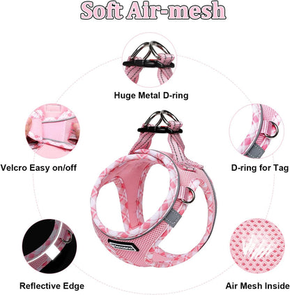 Mercano Soft Mesh Dog Harness and Leash Set, Step-In Reflective Breathable Lightweight Vest Harnesses with Safety Buckle for Small Dogs, Cats (Pink, S)3