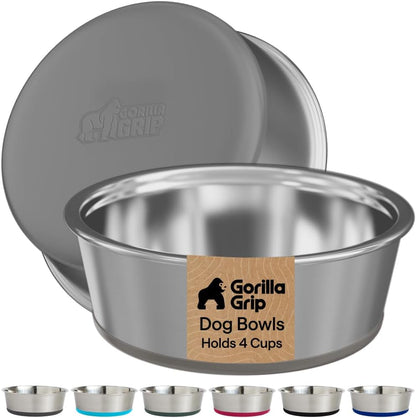 GORILLA GRIP Dog Bowls, Food Grade 304 Stainless Steel, Holds 2 US Cups Each (16 Fl Oz) Food and Water Bowl for Feeding Dogs and Cats, Dishwasher Safe, Rust Resistant BPA Free Rubber Base, 2 Set Black10