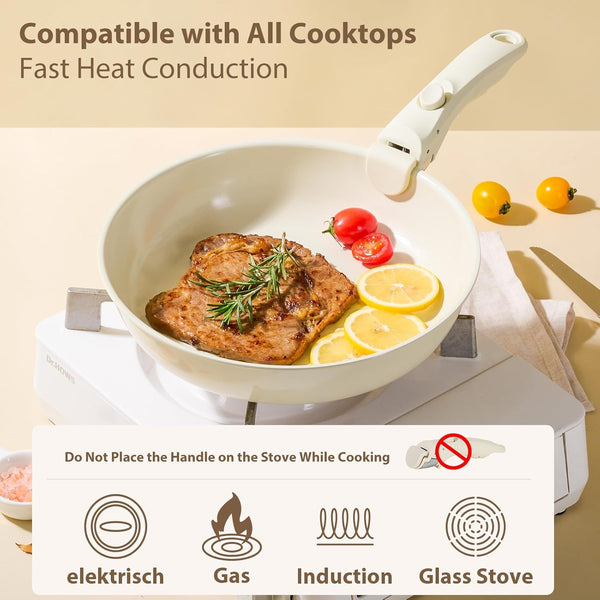 Pots and Pans Non Stick,16Pcs Ceramic Nonstick Cookware Sets, Induction Kitchen Tagines Set with Removable Handle, Cooking Frying Pans & Saucepans(Pfoa Free), Oven/Dishwasher/Fridge Safe, Space Saving2