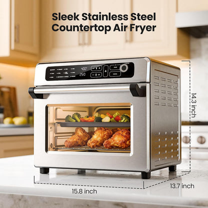 25QT Air Fryer Toaster Oven Combo, 12-In-1, Stainless Steel, Silver | Non-Toxic Countertop Convection Oven with Coating-Free Interior, 1700W, 70–450°F, Fits a Whole Chicken or 12-Inch Pizza8
