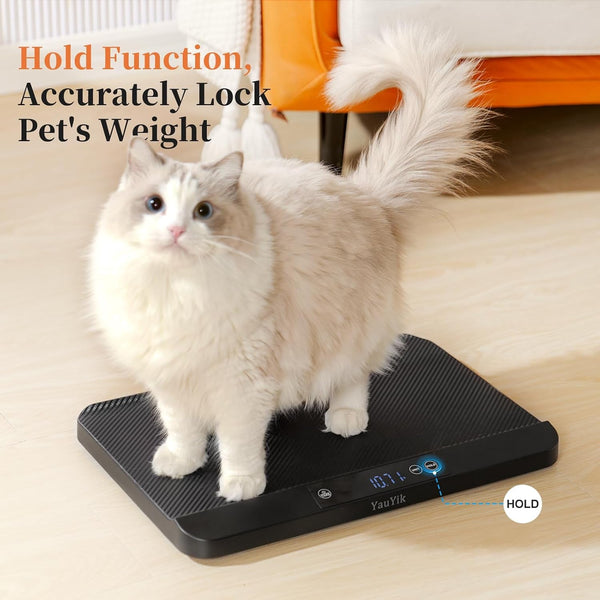Yauyik Digital Pet Scale, Baby Scale with Non-Slip Mat, up to 40Kg, Black | High Precision Puppy Whelping Scale for Kittens, and Crawl Pet, 5 Units, LED Display, Hold Function（Batteries Included）5