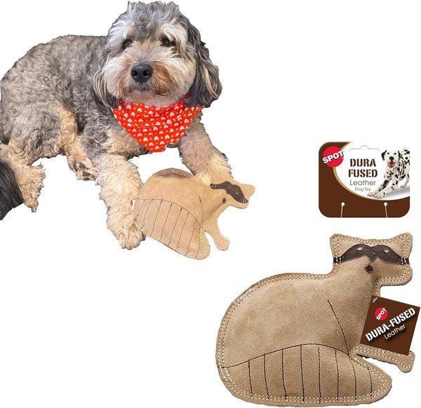 SPOT Dura-Fused Leather Squirrel Dog Toy – Real Leather & Jute Fabric, Double-Stitched & Durable, Soft Stuffed Squeaky Interactive Chew Toy for Moderate Chewers, Small & Medium Dogs, 8In18
