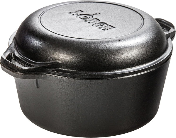 Cast Iron Double Dutch Oven, 2-In-1 Pot and Skillet Combo, 5 Quart | Pfas-Free & Non-Toxic Oven-Safe Cast Iron Dutch Oven with Loop Handle, Even Heat Retention, Ideal for Sourdough Bread Baking1