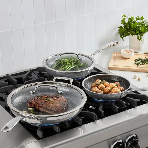 Skillet Set Purelysear Hybrid Stainless Steel 5 Pc | Stainless Steel Cookware Set, Hybrid Technology Induction Cookware, Essential Sizes for Chefs and Families, FPS-5SSCR2
