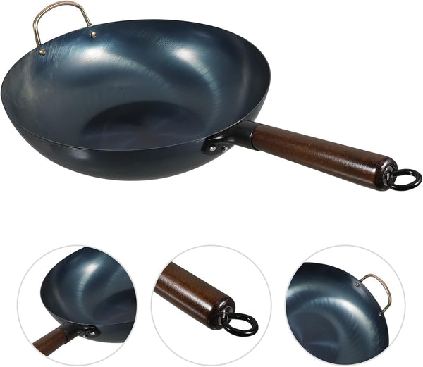 Carbon Steel Wok Iron Wok Frying Pan 32Cm Traditional Chinese Woks Cooking Pot Kitchen Frying Pan Wok Stir Fry Pan for Japanese Stir-Fry Grilling Frying Steaming Carbon Steel Pan9