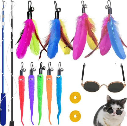 ZPH Cat Toys Interactive for Indoor Cats,2Pcs Retractable Cat Wand,9Pcs Teaser Toys&1Pcs Hanging Door Lure Kitten Toy,Interactive Feather Toy for Teaser Play and Chase Exercise with Kitten7