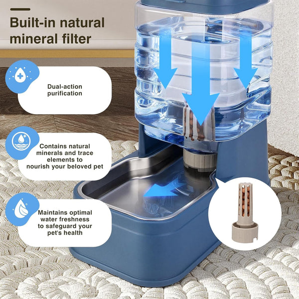 2 Pack Automatic Cat Feeder and Water Dispenser 1.3Gallon Dog Gravity Food Feeder and Water with Ice Pack Stainless Steel Dry Food and Waterer Bowl for Small Medium Large Pets (Blue)5