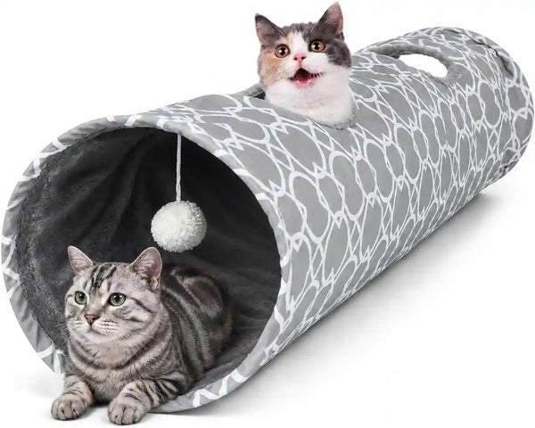 Geometric Straight Cat Tunnel with Plush Inside,Cats Toys Collapsible Tunnel Tube with Balls, for Rabbits, Kittens, Ferrets,Puppy, Diameter 9.8 Inch8