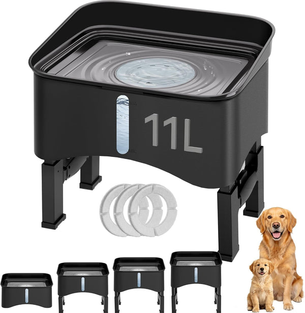 UPSKY 2.9Gal No Spill Dog Water Bowl, 4 Height Adjustable Elevated Bowl with Slow Drinking Feeder for Senior Dogs, Anti-Splash Floating Disk & Filter, Large Capacity for Large Dogs & Multi-Pet Homes1