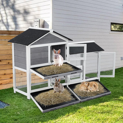Garvee 58'' Bunny Hutch Indoor Bunny Cage, with 3 Removable Trays | Wooden Waterproof Roof Rabbit Hutch Indoor/Outdoor, 2-Tier Bunny House/Chicken Coop, Gray and Black7