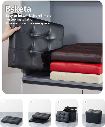Storage Ottoman, Folding Foot Stool with Thicker Foam Padded Seat Small Leather Storage Ottoman Bench Foot Rest for Living Room Foldable Coffee Table 17X13X13In,Black | Ottoman with Storage, Thicker Foam Padded Seat, Living Room, Dorm, Bedroom, Load 440 Lbs,Easy to Install, 17X13X13In5