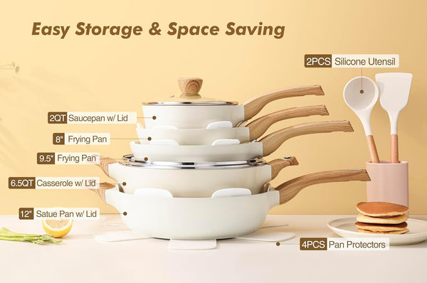 Ceramic Cookware Sets, Pots and Pans Set Non Stick, 14 Piece Induction Cookware, Non Toxic Healthy Non Stick Kitchen Cooking Set, with Frying Pans Set, PFAS PTFE PFOA PFOS Free3