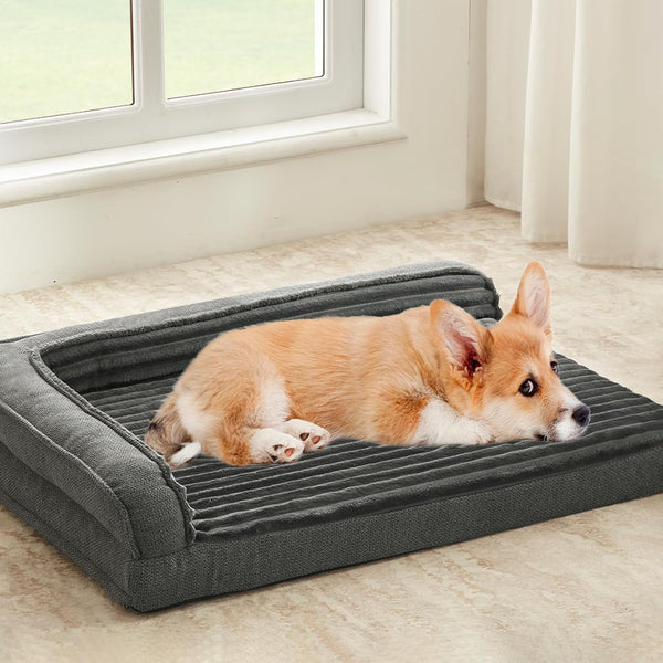 WINDRACING Orthopedic Dog Beds for Medium Dogs, Waterproof Egg Foam Dog Sofa Bed with L Bolster Sides, Washable Medium Pet Bed with Removable Cover & Non-Slip Bottom, 36 X 23 Inch, Gray15