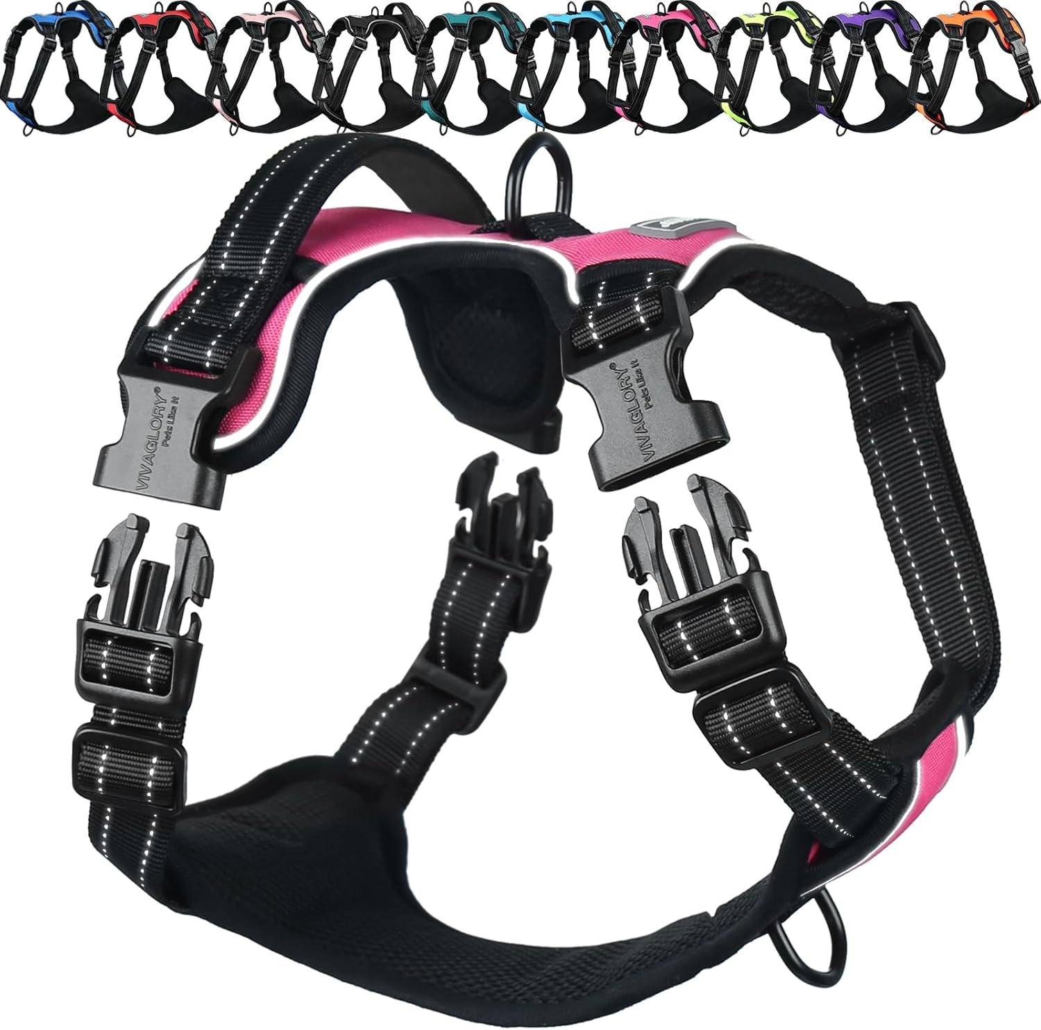 vivaglory-no-pull-dog-harness-vest-harness-l-orange-patterned-with-handle-front-and-back-clip-for-training-pulling-no-pull-escape-proof-padded-adjustable-for-pet-puppy