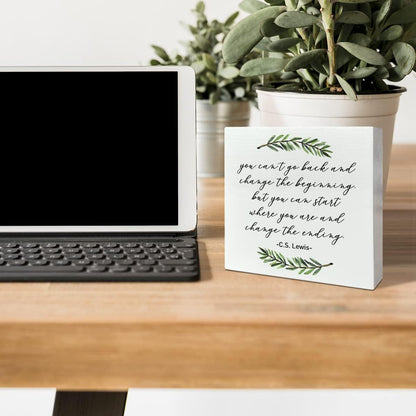 Inspirational Quotes Desk Decor, Wooden Box Sign, Change the Beginning | Motivational Desk Decor for Women Men Alcoholics Anonymous Counselor Therapist, Home Office Wooden Box Sign Decor3