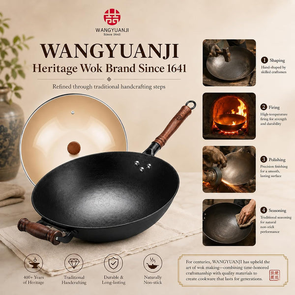 12.6 Inch round Bottom Cast Iron Wok with Glass Lid, Chinese Stir Fry Pan for Gas Stove & Open Flame, Uncoated Clay-Mold Texture, Wok Ring Required, Seasoning Needed8