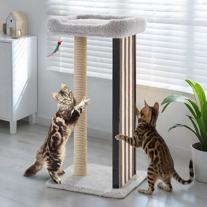 Veehoo 35" Tall Cat Scratching Post for Indoor Cats, Sturdy Cat Scratch Pad | Scratch Post with Plush Top Bed & Replaceable Metal Frame Scratching Board, Easy Assembly1