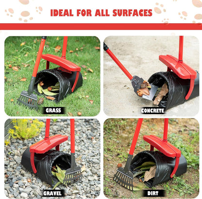HUZSV Dog Pooper Scooper with Bag Attachment&Swivel Bin | Heavy Duty Metal Rake and Spade Set,Non-Breakable Poop Scoop for Large & Small Dogs ,100 Waste Bags for Grass, Dirt & Gravel2