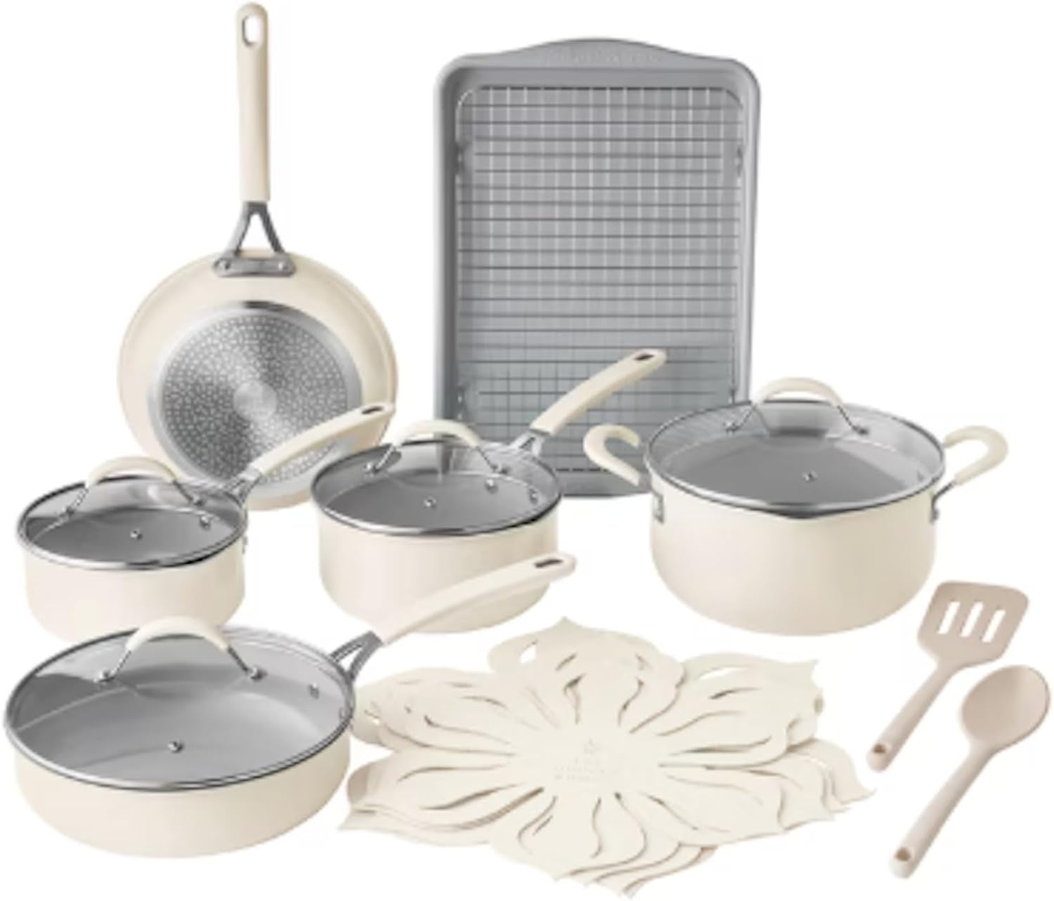 pioneer-woman-17-piece-ceramic-cookware-set-with-strainer-lids-and-cookie-sheet-with-rack-nonstick-pots-and-pans-set-cream