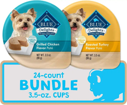 Blue Buffalo Delights Variety Pack Natural Grain Free Wet Dog Food for Small Breed Dogs (Top Sirloin Flavor Paté and Grilled Chicken Flavor Paté) with Natural Ingredients, 3.5-Oz. Each (12 Cups)14
