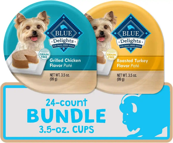 Blue Buffalo Delights Variety Pack Natural Grain Free Wet Dog Food for Small Breed Dogs (Top Sirloin Flavor Paté and Grilled Chicken Flavor Paté) with Natural Ingredients, 3.5-Oz. Each (12 Cups)14