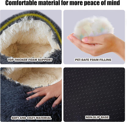 FORMYCATIE Cat Beds for Indoor Cats,Cat Cave for Puppy and Kitty,Calming Small Dog Bed for Small Dogs with Cover Cave,Cozy Warming Fluffy Washable Anti-Slip Pet Sleeping Bag(20 * 20Inch,Dark Gray)2