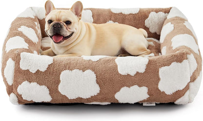 JOEJOY Dog Bed Medium Size Dog, Removable Washable Cover Orthopedic Soft Pet Bed, Anti-Slip Fluffy Plush Faux Rabbit Fur Puppy Bed, 30"X24"X8", Leopard Print, Grey26