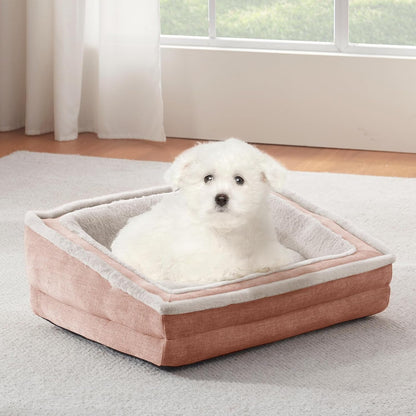 Laojin Balhen Cat Couch for Pets, Washable Cat Beds for Indoor Cats, Super Soft Plush Supportive Dog Couch Bed for Puppy and Kitten with Anti-Slip Bottom, 24Inch, Beige9