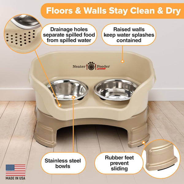 Neater Feeder Deluxe Mess-Proof Elevated Dog Bowls for Small Dogs (Up to 19 Lbs), 2 Height Adjustable (6” & 7.5”) No-Spill Raised Dog Bowl Stand, Stainless Steel Food Bowl Set, Made in USA, Cappuccino5