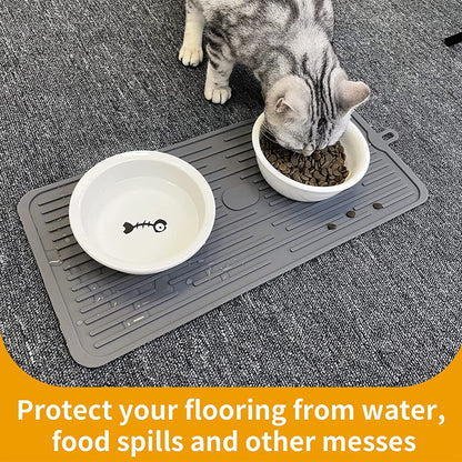 Ptlom Pet Placemat for Dog and Cat, Mat for Prevent Food and Water Overflow, Suitable for Medium and Small Pet, Grey, Silicone5