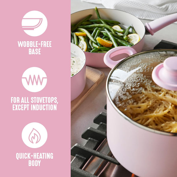 8 Piece Nonstick Cookware Set, Non-Toxic Pfas-Free Ceramic Pots & Pans, Dishwasher & Oven Safe, Frying, Sauce, Stock Pot, Glass Lids, Stay-Cool Handles, Wobble Free, Light Pink4