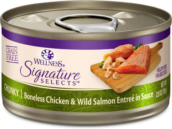 Wellness CORE Signature Selects Flaked Adult Canned Wet Cat Food, Natural, Protein Rich, Grain Free, Skipjack Tuna and Wild Salmon Entrée Recipe, 2.8 Oz, Pack of 12 Cans24