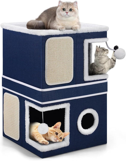 Shikha Cat House Bed for Indoor Cats with Fluffy Ball and Scratch Pad Grey | Foldable Large Cat Cave Hideaway with Cozy Condo, Hide and Seek Window, Holds up to 30LBS, All Season Reversible Cushion16