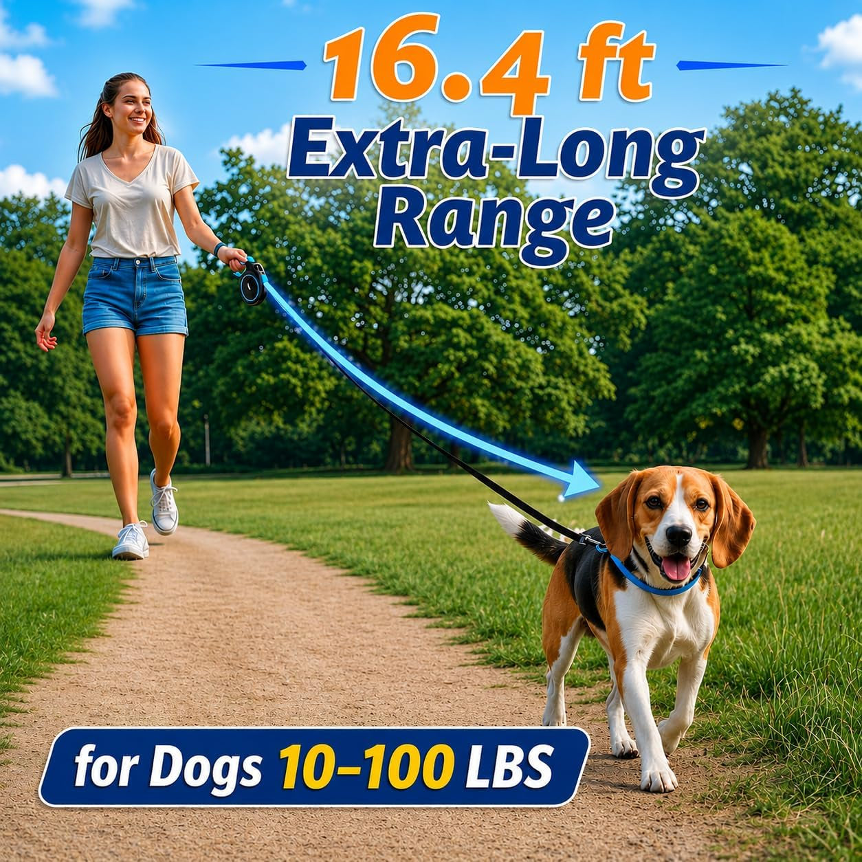 16-4-ft-retractable-dog-leash-for-dogs-10-100-lbs-heavy-duty-tape-leash-with-strong-nylon-tape-360-swivel-control-one-click-brake-lock-ergonomic-non-slip-grip-for-safe-easy-daily-walks