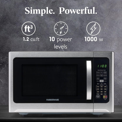 1.2 Cu. Ft. Countertop Microwave Oven – 1000 Watts Power, Smart Sensor Auto Cook Settings, Defrost, Easy Clean and Child Safety Lock - Stainless2