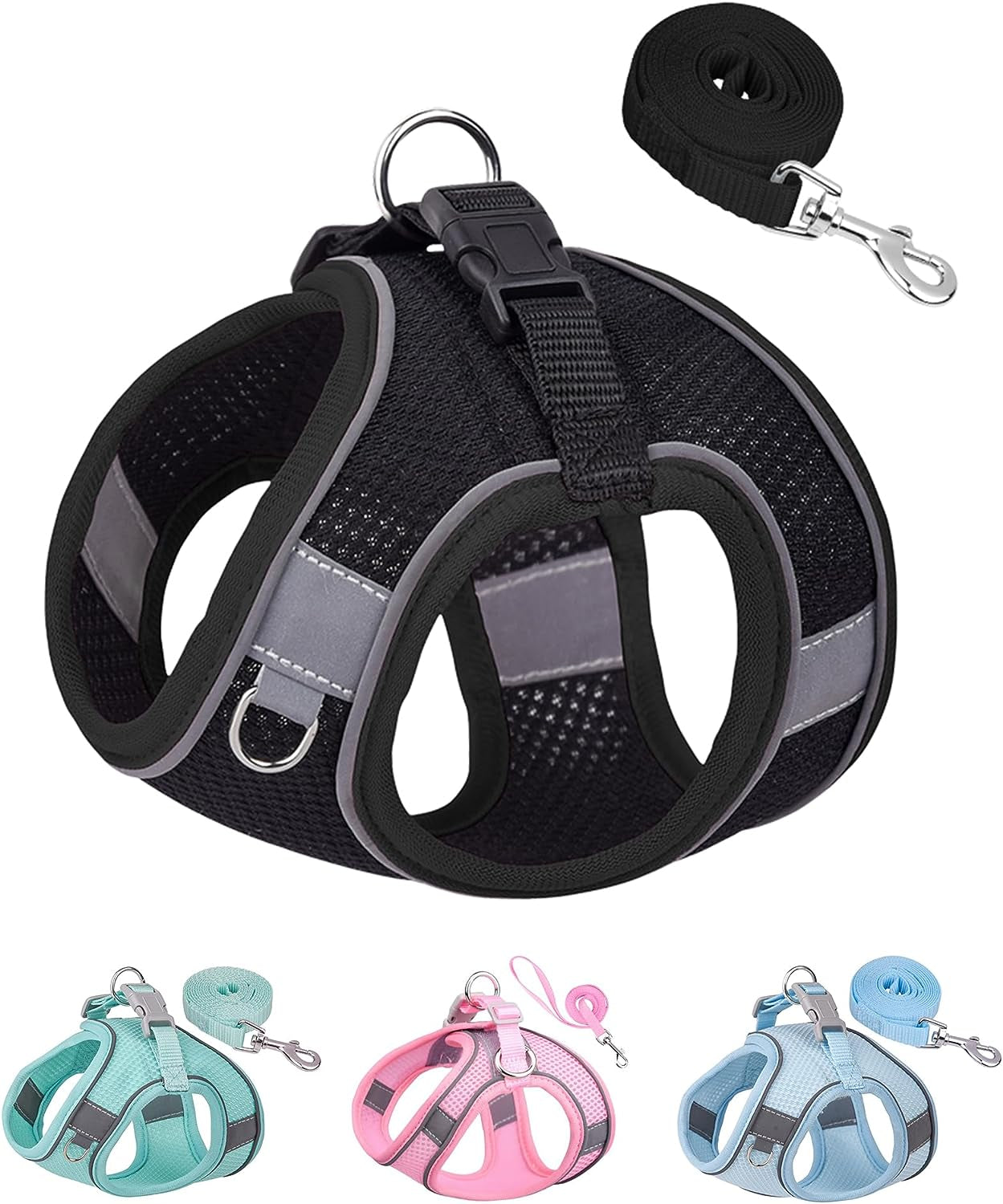 solmoony-dog-harness-for-small-medium-large-dogs-no-pull-puppy-and-leash-set-dogs-step-in-harness-mesh-harness-pink-xs