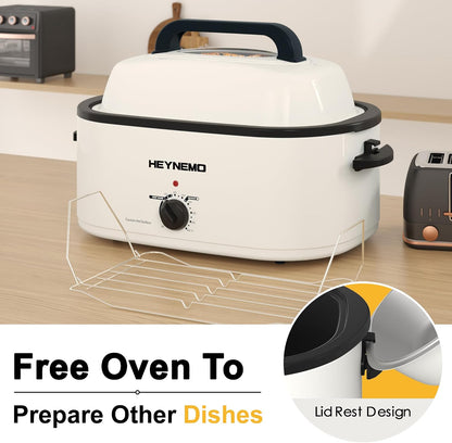 26QT Electric Roaster Oven, Electric Turkey Roaster with Viewing & Self-Basting Lid, Stainless Steel Turkey Roaster Oven, White3
