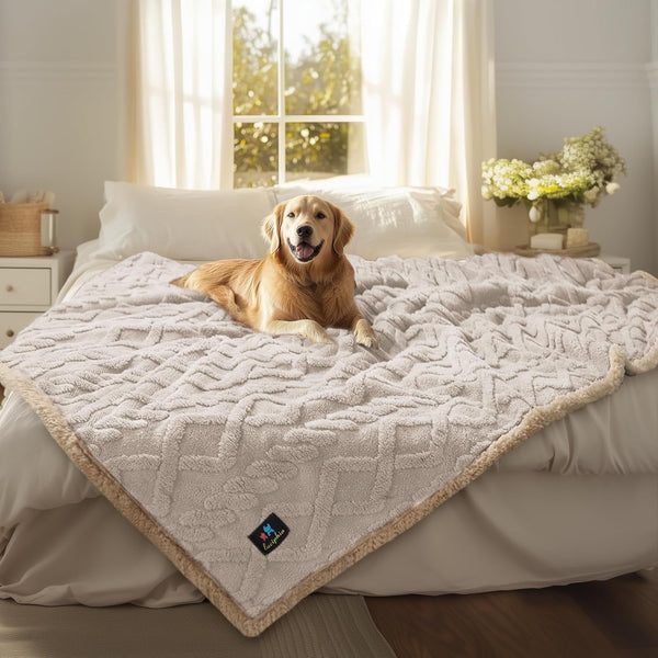Luciphia Waterproof Pet Blanket, Liquid Pee Proof Dog Blankets for Sofa Bed Couch, Reversible Sherpa Fleece Furniture Protector Cover for Small Medium Large Dogs Cats,Khaki Small（40" X 28"）28