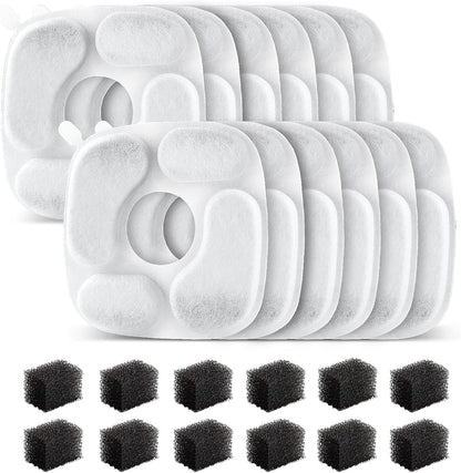 24 Pcs Cat Water Fountain Filter,12 Pack Filters & 12 Pack Pre-Filter Sponges, Compatible with 95Oz/2.8L Pet Fountain1