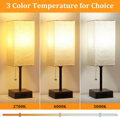 15'' Bedside Table Lamp for Bedroom Small Night Light Lamps for Night Stand | Pull Chain Table Lamps for Night Stands with AC Outlet，Desk Lamp with 2 Bulbs Lamp for Living Room Kids Room Office Decor2