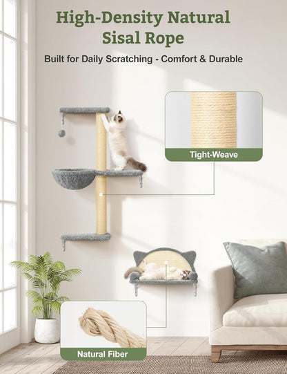 5-In-1 Cat Wall Shelves, Solid Wood Cat Wall Furniture Set for Indoor Cats | 44 Lb per Shelf, 72-Hour Load Tested, Pre-Drilled, Fits 16 In. Stud Drywall & Solid Walls, for Small to Medium Cats8