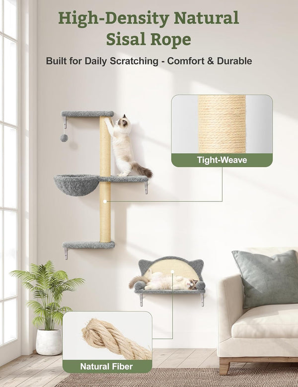 5-In-1 Cat Wall Shelves, Solid Wood Cat Wall Furniture Set for Indoor Cats | 44 Lb per Shelf, 72-Hour Load Tested, Pre-Drilled, Fits 16 In. Stud Drywall & Solid Walls, for Small to Medium Cats8